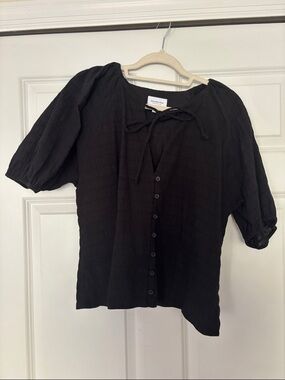 Who What Wear Black Tie-Neck Button Front Blouse
